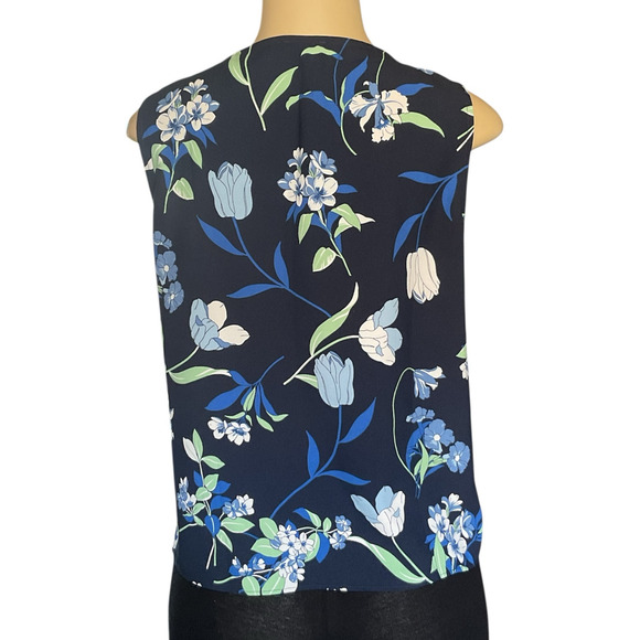 Ann Taylor Factory Floral Sleeveless Blouse Women’s Petite Small Navy Blue New - Picture 2 of 6
